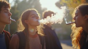 jugendliche beim Vapen bzw. Dampfen mit einer E-Zigarette